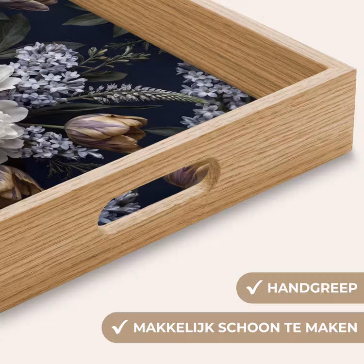 Bloemen - Donker - Elegant - Natuur - Wit Dienblad Rechthoek middel -USP_HandgreepNL
