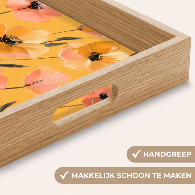Bloemen - Geschilderd - Geel Dienblad Rechthoek middel -USP_HandgreepNL