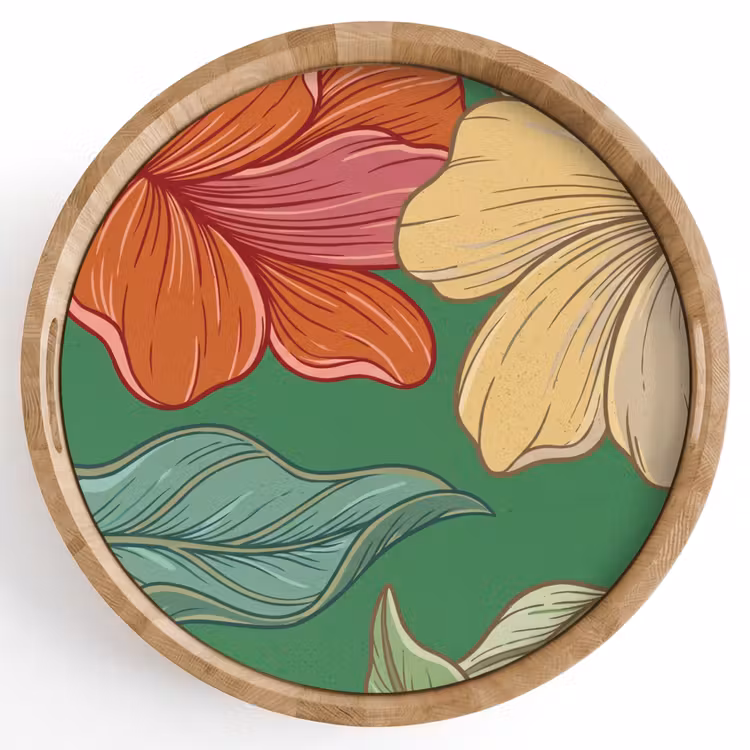 Dienblad - Bloemen - Groen - Illustratie - Bloemen - Groen - Illustratie Dienblad Rond middel