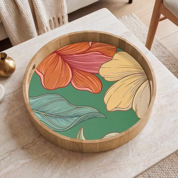 Dienblad - Bloemen - Groen - Illustratie - Bloemen - Groen - Illustratie Dienblad Rond middel