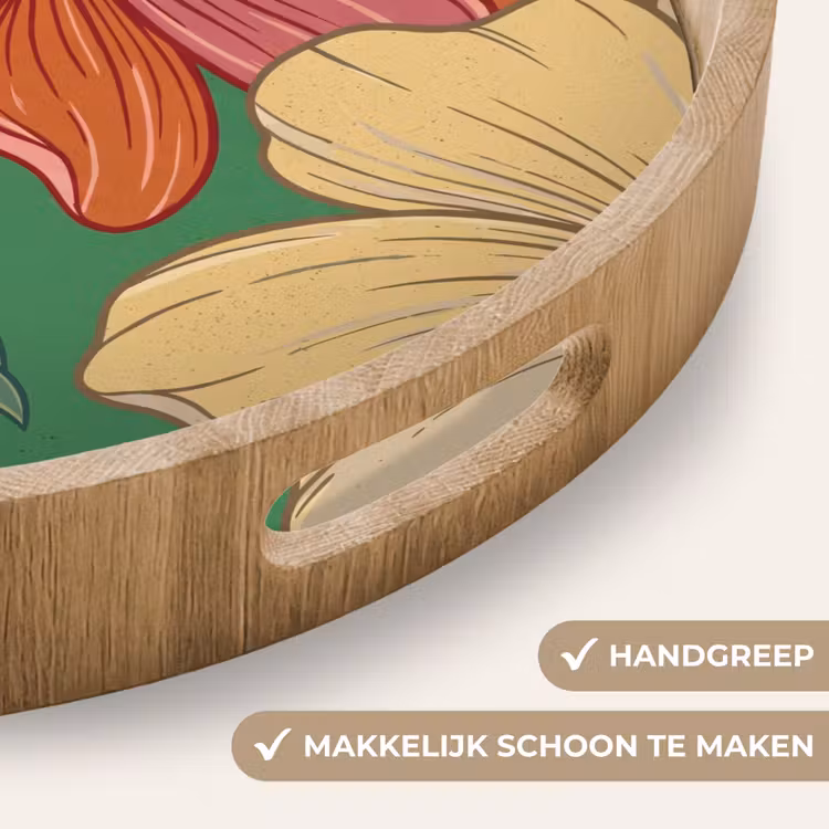 Dienblad - Bloemen - Groen - Illustratie - Bloemen - Groen - Illustratie Dienblad Rond middel
