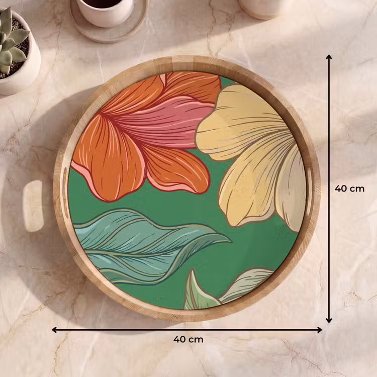 Dienblad - Bloemen - Groen - Illustratie - Bloemen - Groen - Illustratie Dienblad Rond middel