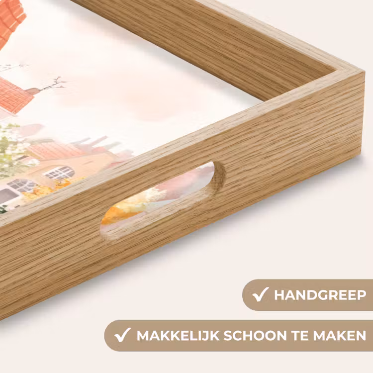 Bloemen - Huizen - Dorp Dienblad Rechthoek middel -USP_HandgreepNL