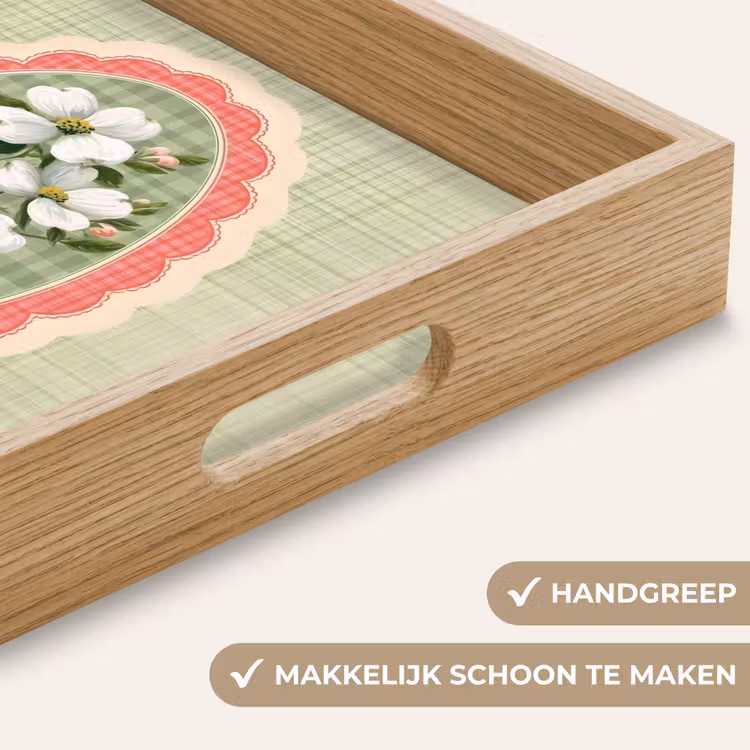 Bloemen - Illustratie - Geruit - Groen Dienblad Rechthoek middel -USP_HandgreepNL