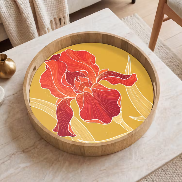 Dienblad - Bloemen - Illustratie - Rood - Bloemen - Illustratie - Rood Dienblad Rond middel