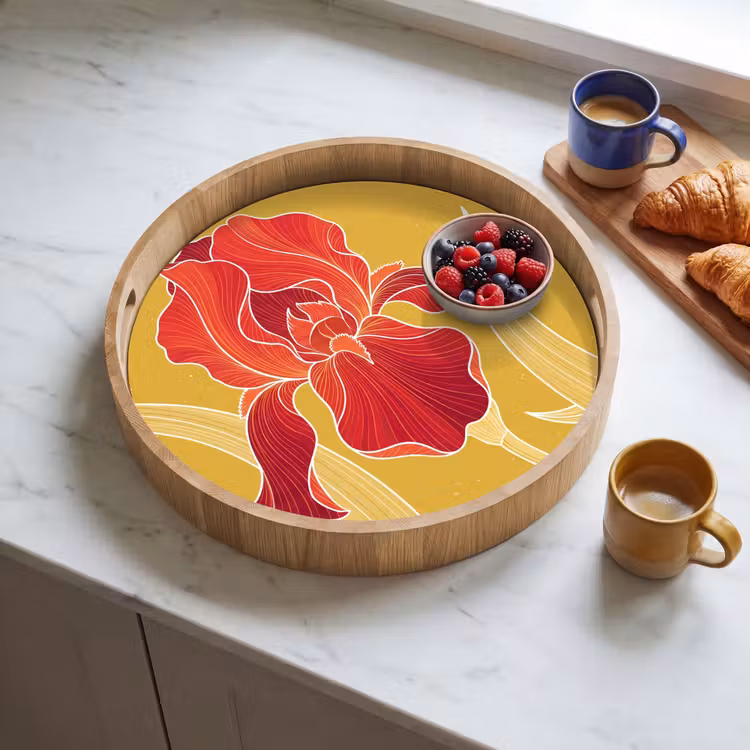 Dienblad - Bloemen - Illustratie - Rood - Bloemen - Illustratie - Rood Dienblad Rond middel