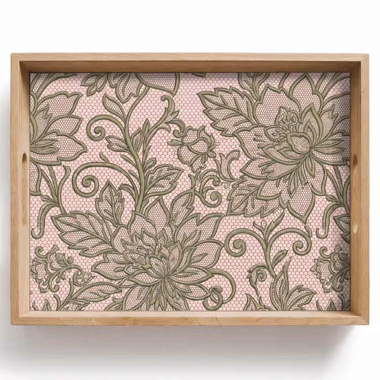 Bloemen - Kant - Patroon - Klassiek - Groen Dienblad Rechthoek middel -z3d_shopping