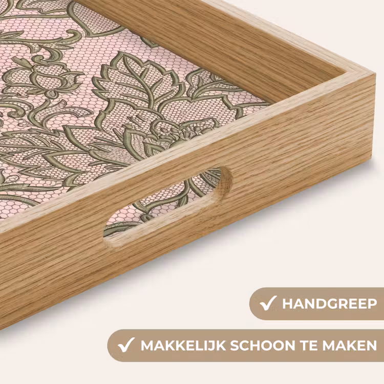 Bloemen - Kant - Patroon - Klassiek - Groen Dienblad Rechthoek middel -USP_HandgreepNL