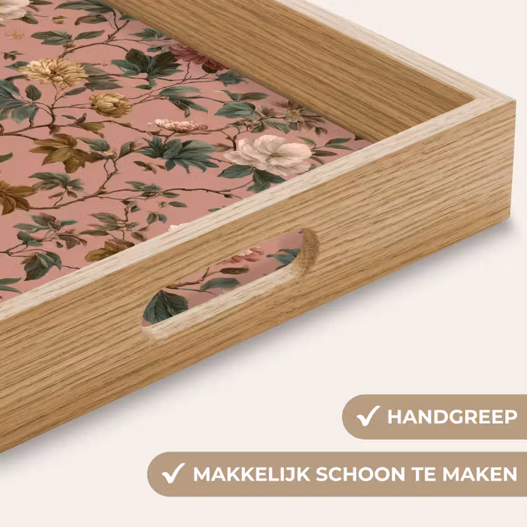Bloemen - Klassiek - Roze Dienblad Rechthoek middel 911 -USP_HandgreepNL