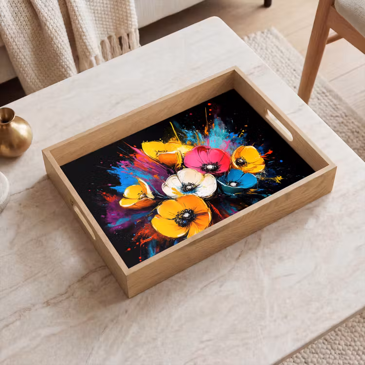 Bloemen - Kleurrijk - Graffiti - Modern - Boeket Dienblad Rechthoek middel -sfeer1