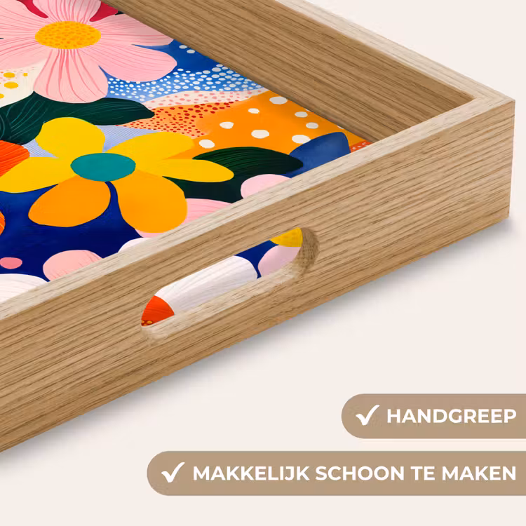 Bloemen - Kleurrijk - Stippen Dienblad Rechthoek middel -USP_HandgreepNL