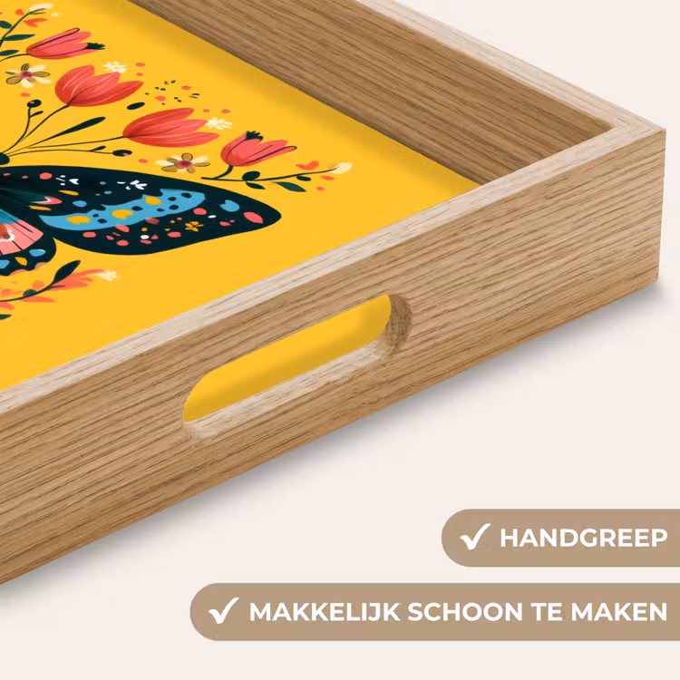 Bloemen - Kleurrijk - Vlinder - Sierlijk Dienblad Rechthoek middel -USP_HandgreepNL