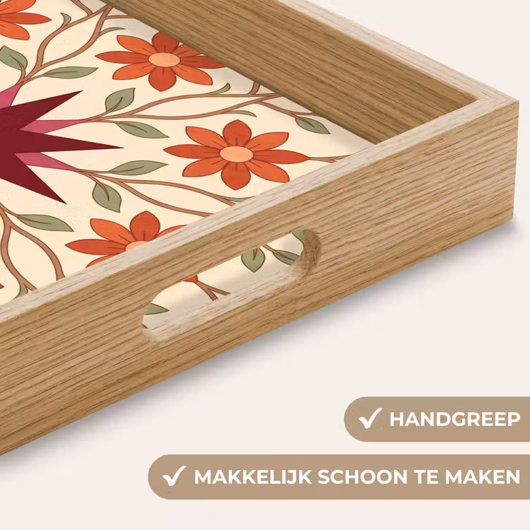 Bloemen - Mandala - Decoratief - Rood Dienblad Rechthoek middel -USP_HandgreepNL