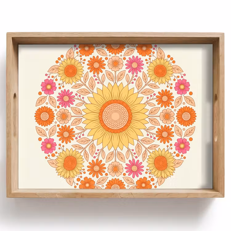 Bloemen - Mandala - Patroon - Kleurrijk Dienblad Rechthoek middel -z3d_shopping