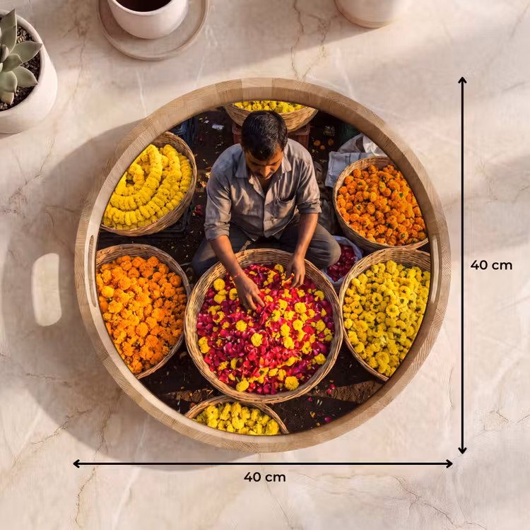 Dienblad - Bloemen - Markt - Kleurrijk - Bloemen - Markt - Kleurrijk Dienblad Rond middel