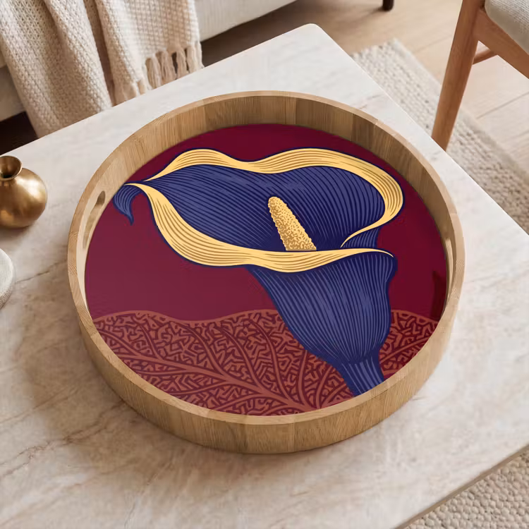 Dienblad - Bloemen - Modern - Paars - Bloemen - Modern - Paars Dienblad Rond middel
