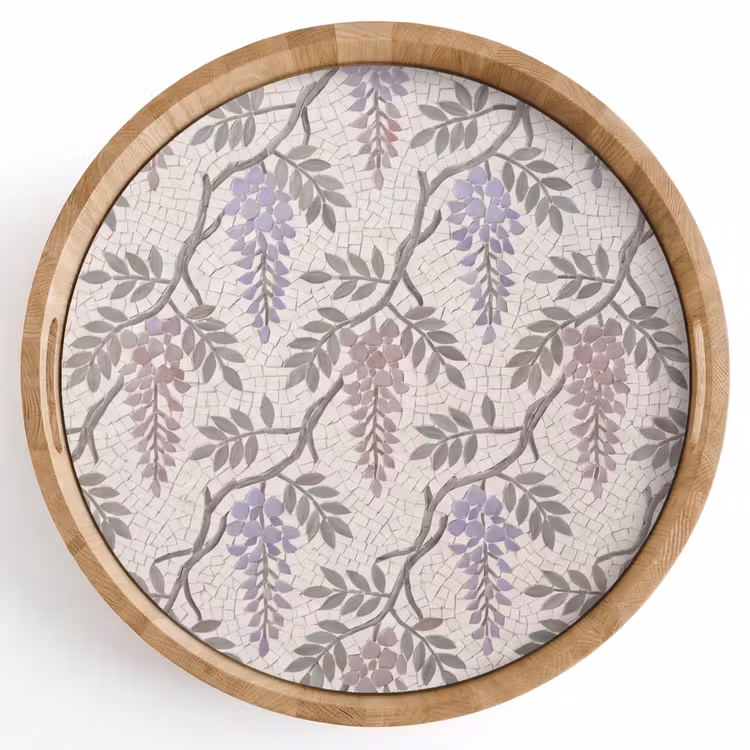 Bloemen - Mozaïek - Natuur - Patroon - Paars Dienblad Rond middel -z3d_shopping