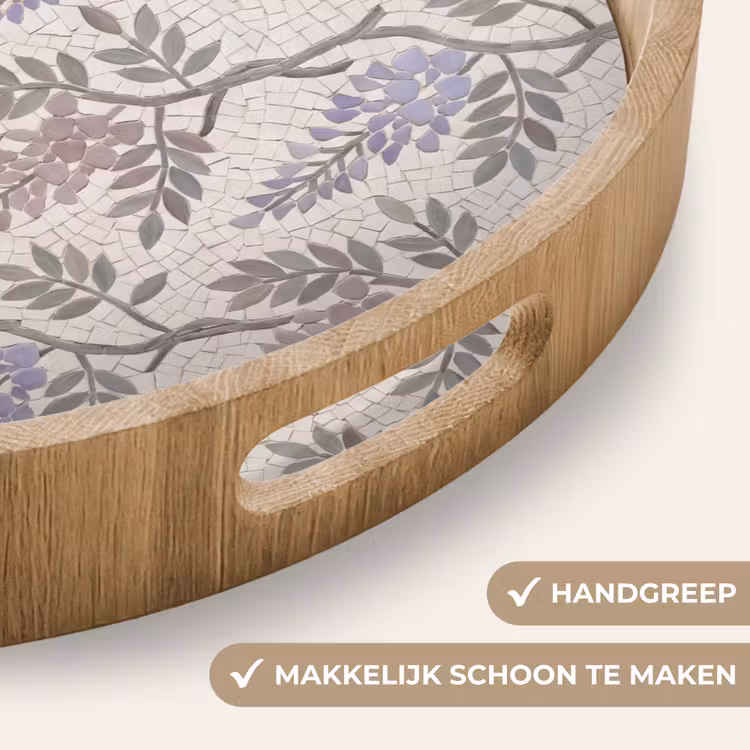 Bloemen - Mozaïek - Natuur - Patroon - Paars Dienblad Rond middel -USP_HandgreepNL