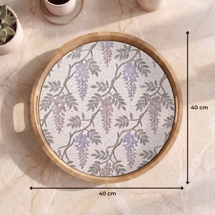 Bloemen - Mozaïek - Natuur - Patroon - Paars Dienblad Rond middel -USP_Formaat