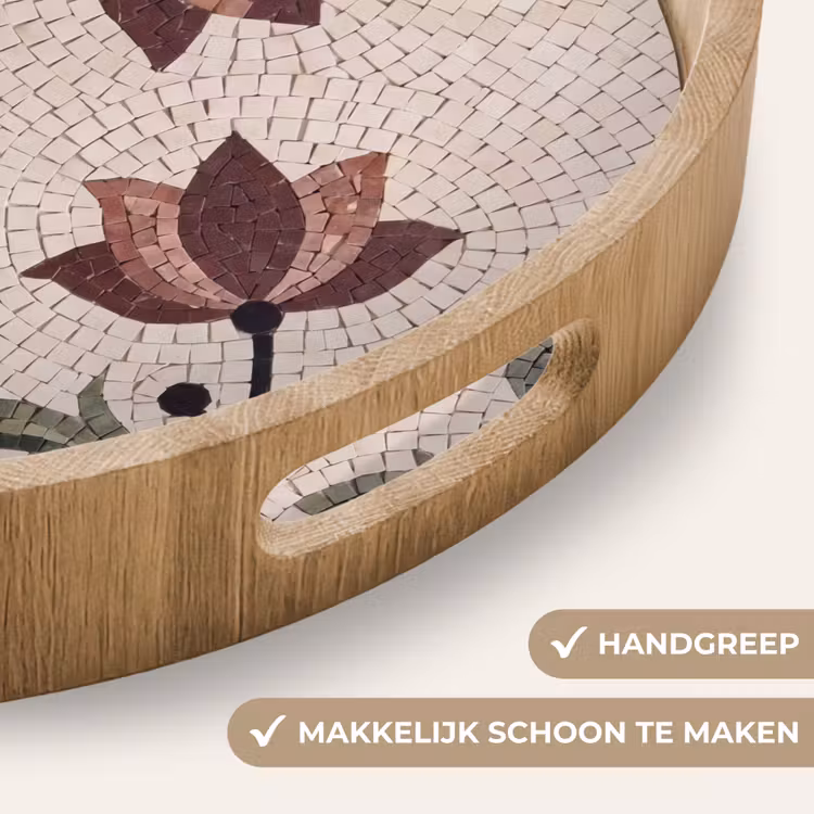 Bloemen - Mozaïek - Patroon - Abstract - Groen Dienblad Rond middel -USP_HandgreepNL
