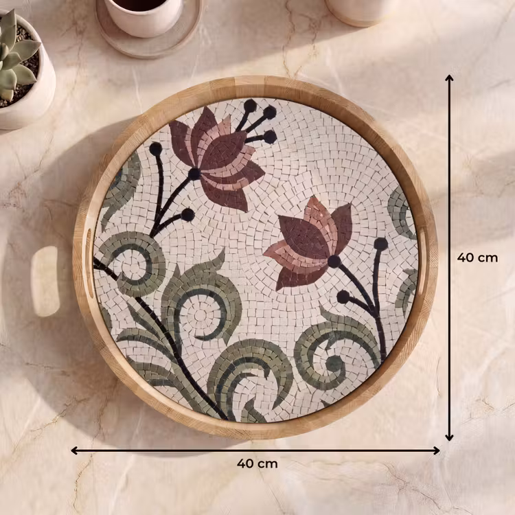 Bloemen - Mozaïek - Patroon - Abstract - Groen Dienblad Rond middel -USP_Formaat