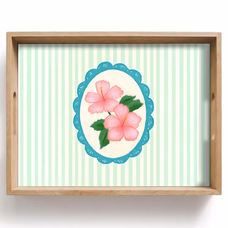 Bloemen - Ovaal - Strepen - Groen Dienblad Rechthoek middel -z3d_shopping