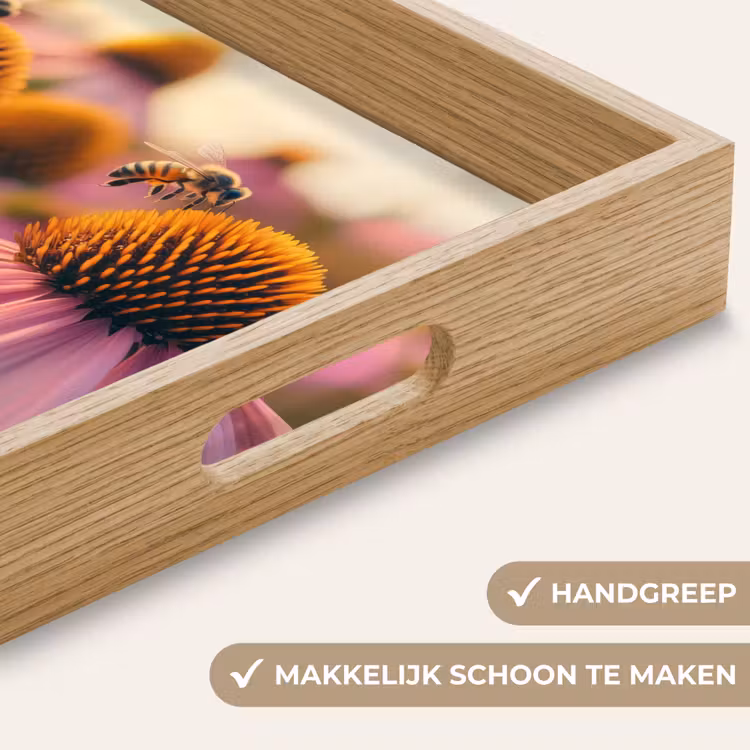Bloemen - Paars - Bijen Dienblad Rechthoek middel -USP_HandgreepNL