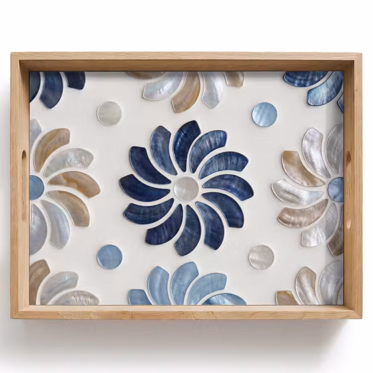 Bloemen - Parelmoer - Abstract - Patroon - Blauw Dienblad Rechthoek middel -z3d_shopping