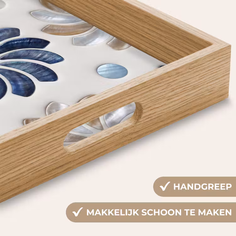Bloemen - Parelmoer - Abstract - Patroon - Blauw Dienblad Rechthoek middel -USP_HandgreepNL