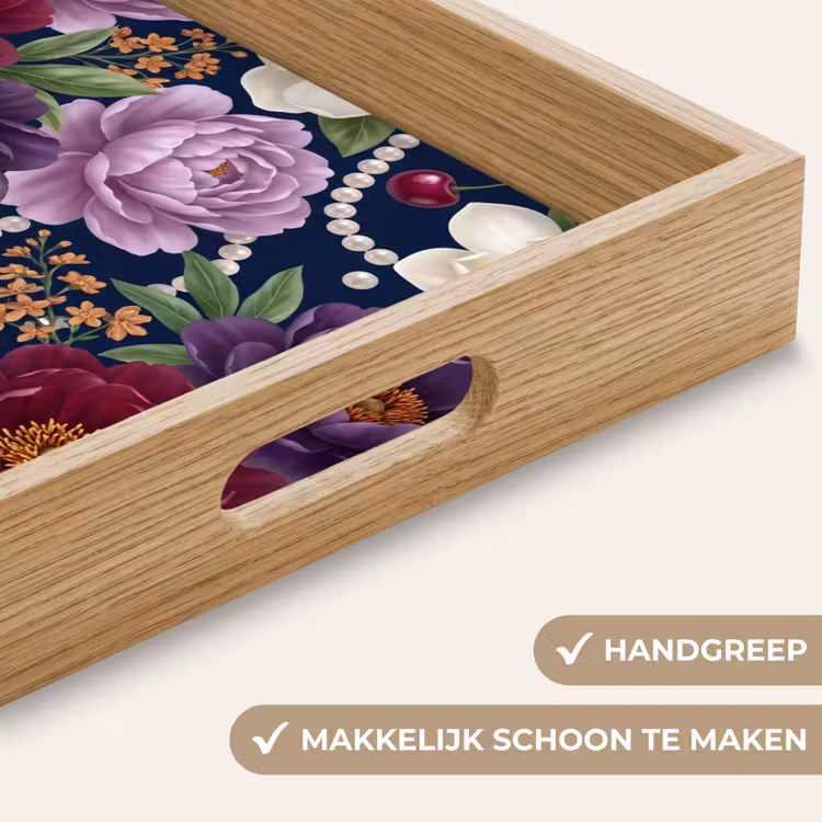 Bloemen - Parels - Decoratie - Modern - Blauw Dienblad Rechthoek middel -USP_HandgreepNL