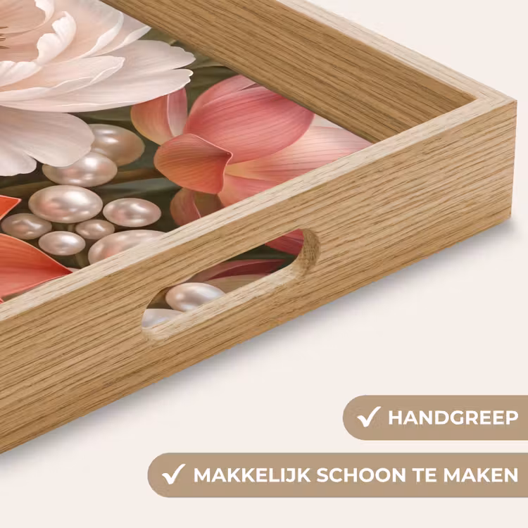 Bloemen - Parels - Elegant - Roze - Wit Dienblad Rechthoek middel -USP_HandgreepNL