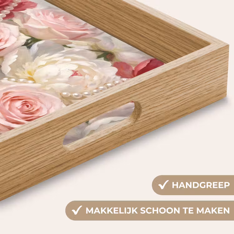 Bloemen - Parels - Romantiek - Klassiek - Roze Dienblad Rechthoek middel -USP_HandgreepNL