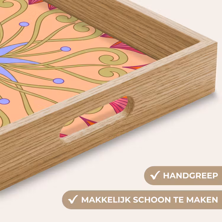Bloemen - Patroon - Abstract - Roze - Decoratief Dienblad Rechthoek middel -USP_HandgreepNL