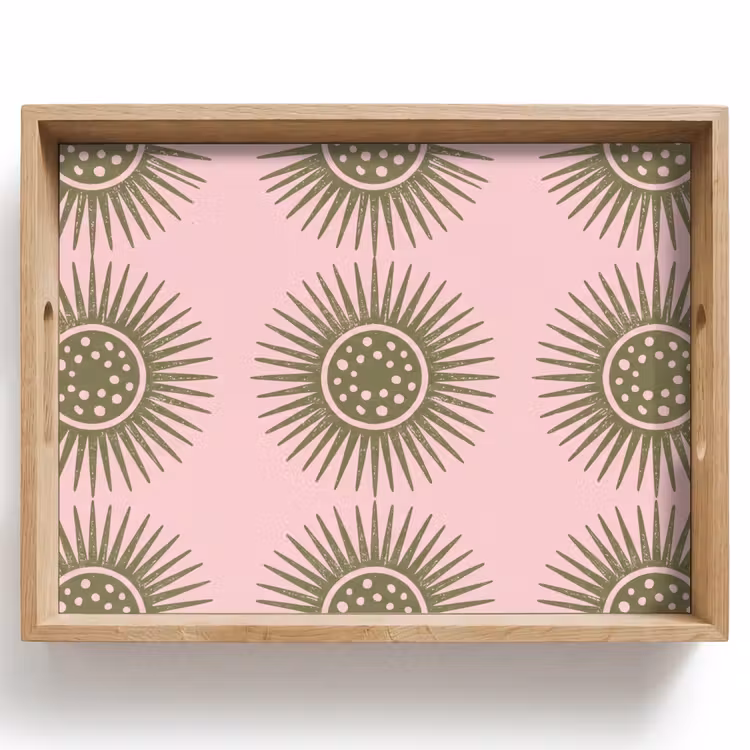 Bloemen - Patroon - Abstract - Roze - Groen Dienblad Rechthoek middel -z3d_shopping