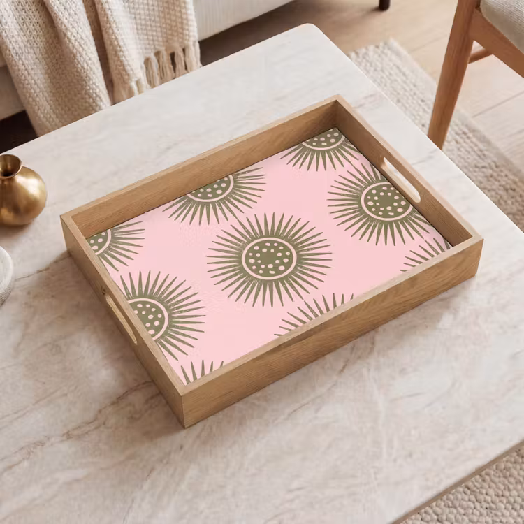 Bloemen - Patroon - Abstract - Roze - Groen Dienblad Rechthoek middel -sfeer1