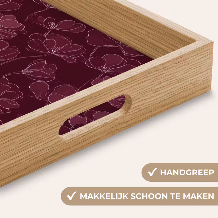 Bloemen - Patroon - Bordeauxrood Dienblad Rechthoek middel 911 -USP_HandgreepNL