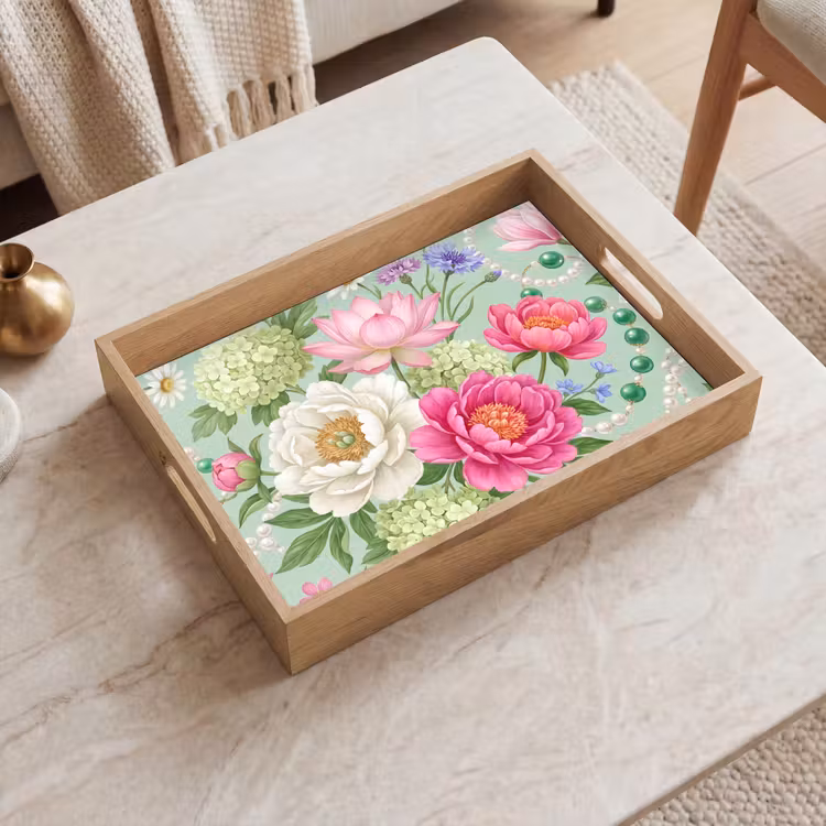 Bloemen - Patroon - Botanisch - Groen Dienblad Rechthoek middel -sfeer1