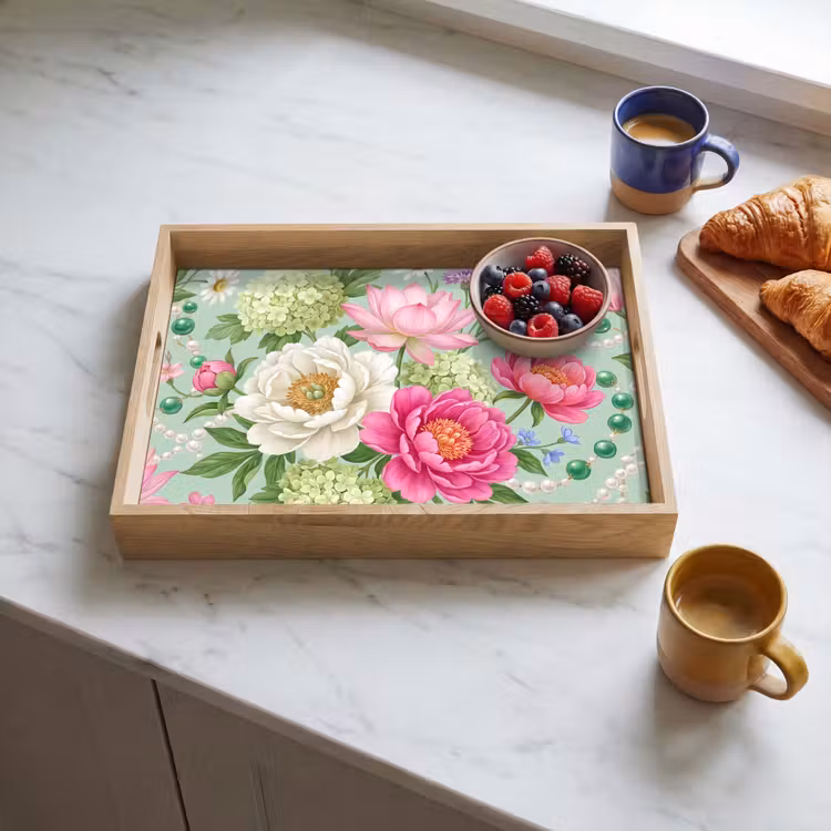 Bloemen - Patroon - Botanisch - Groen Dienblad Rechthoek middel -sfeer2