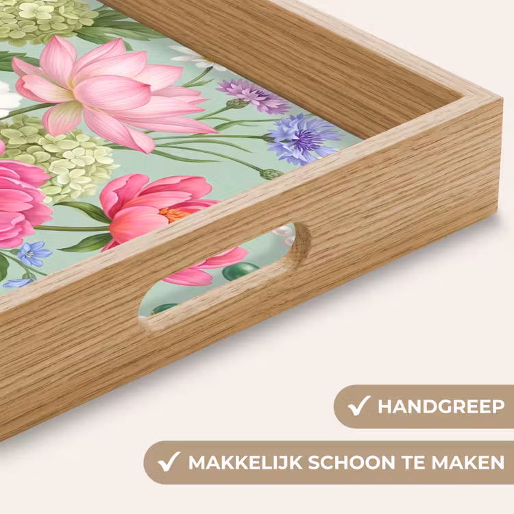 Bloemen - Patroon - Botanisch - Groen Dienblad Rechthoek middel -USP_HandgreepNL