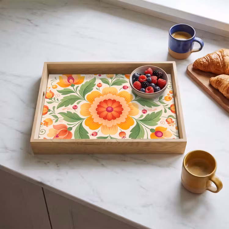 Bloemen - Patroon - Decoratief - Oranje Dienblad Rechthoek middel -sfeer2