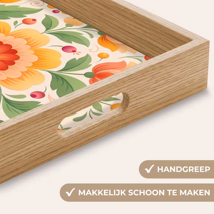 Bloemen - Patroon - Decoratief - Oranje Dienblad Rechthoek middel -USP_HandgreepNL