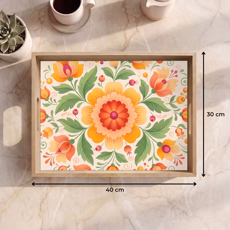 Bloemen - Patroon - Decoratief - Oranje Dienblad Rechthoek middel -USP_Formaat
