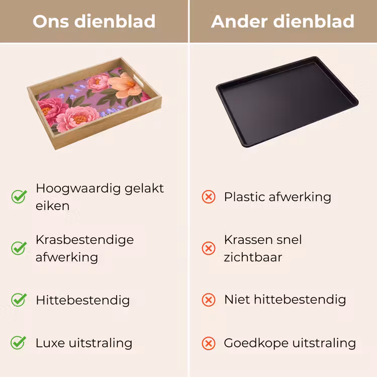 Bloemen - Patroon - Illustratie - Roze Dienblad Rechthoek middel -USP_VergelijkingNL