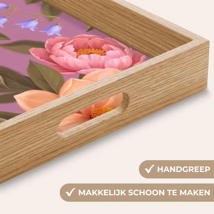 Bloemen - Patroon - Illustratie - Roze Dienblad Rechthoek middel -USP_HandgreepNL