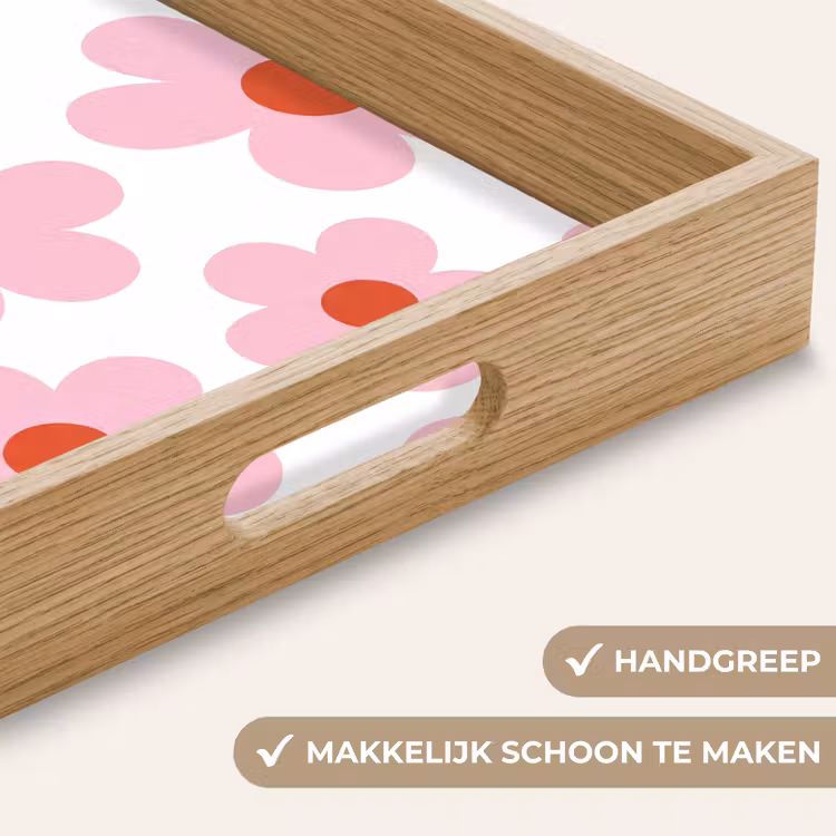 Bloemen - Patroon - Modern - Roze - Wit Dienblad Rechthoek middel -USP_HandgreepNL