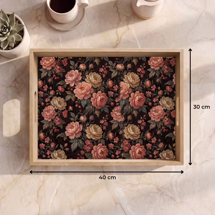 Bloemen - Patroon - Natuur - Vintage - Roze Dienblad Rechthoek middel -USP_Formaat