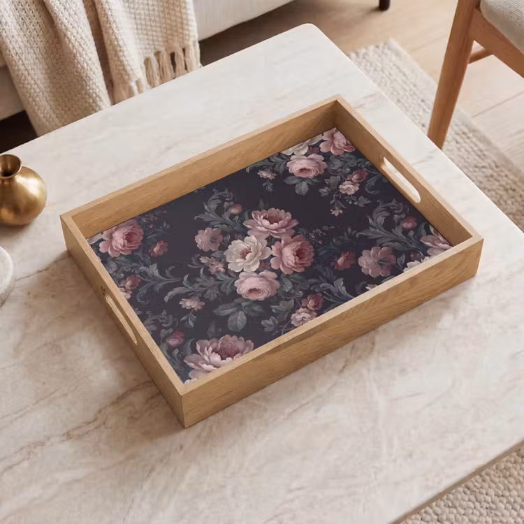 Bloemen - Patroon - Sierlijk - Roze - Donker Dienblad Rechthoek middel -sfeer1