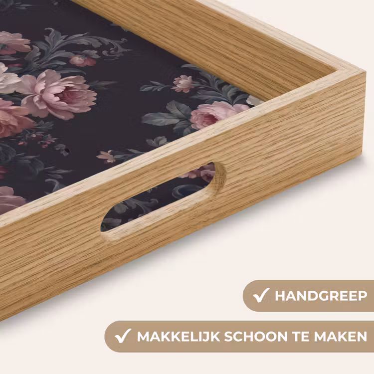 Bloemen - Patroon - Sierlijk - Roze - Donker Dienblad Rechthoek middel -USP_HandgreepNL