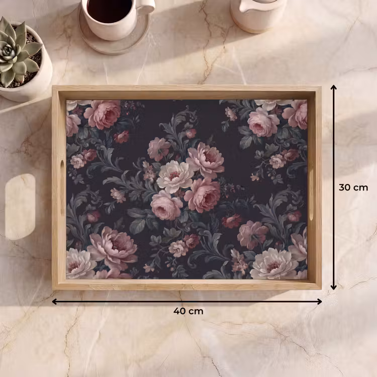 Bloemen - Patroon - Sierlijk - Roze - Donker Dienblad Rechthoek middel -USP_Formaat