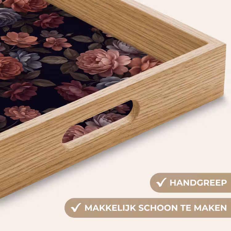 Bloemen - Patroon - Vintage - Donker - Roze Dienblad Rechthoek middel -USP_HandgreepNL